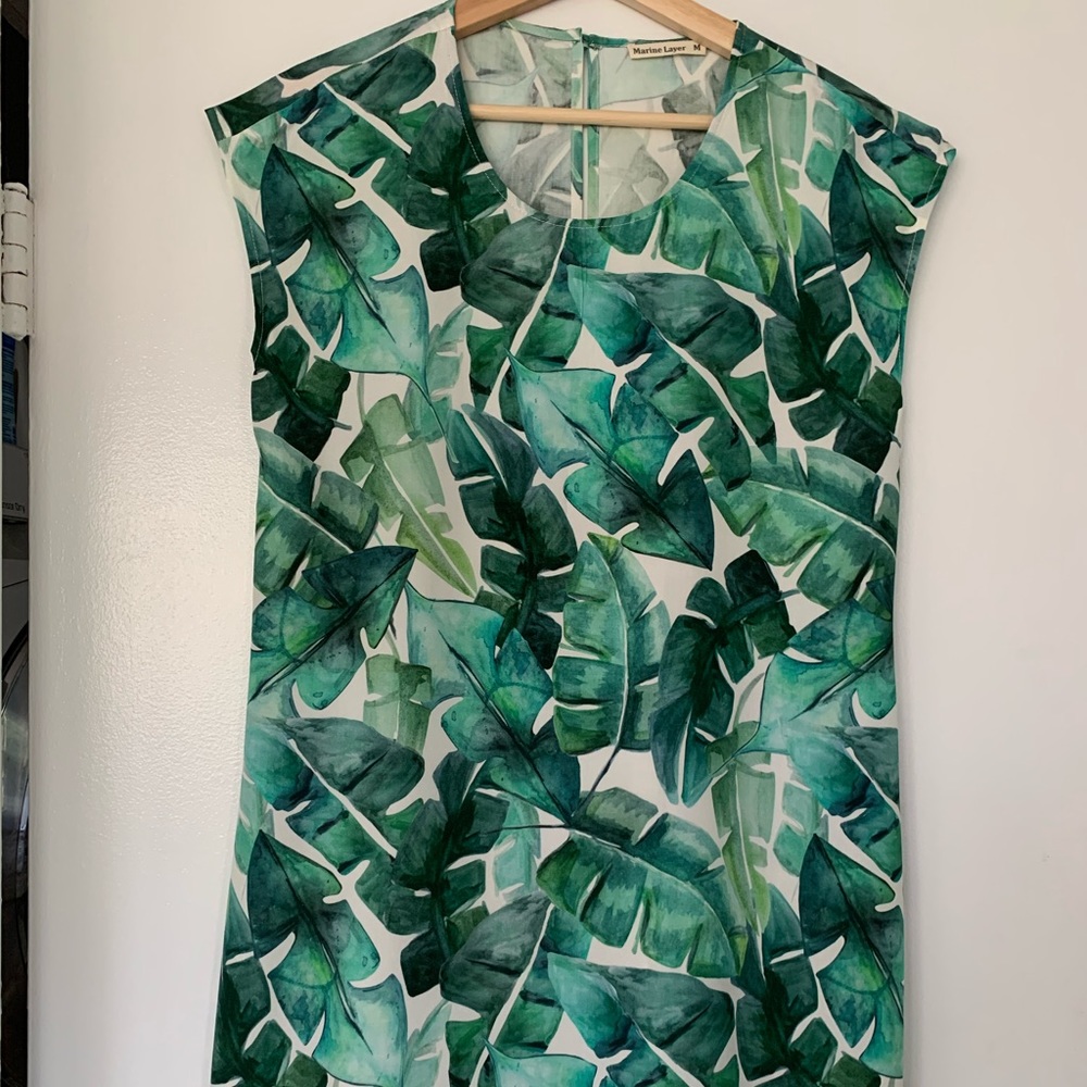 Marine Layer dress, tropical palm print, Sz M.